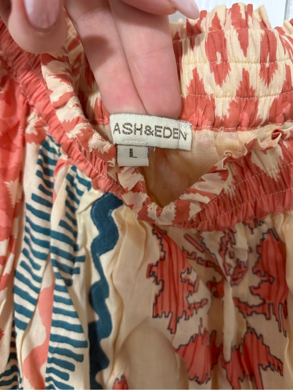 Sundance Orange and Cream Boho Midi Skirt with Teal Trim - Picture 3 of 3